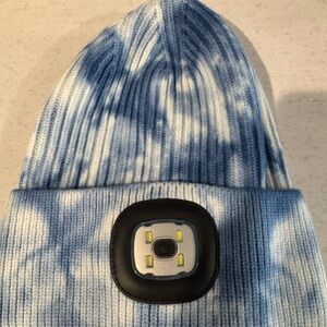 Blue Tie-Dye Beanie with LED Rechargeable Light